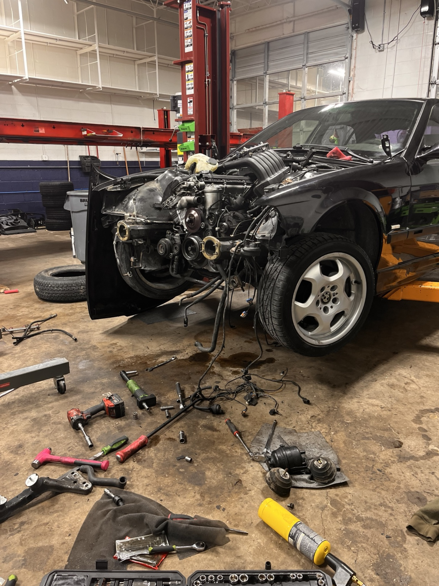 BMW project car in the shop